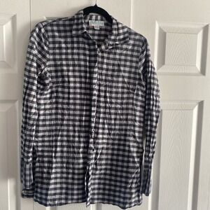 Charlotte Kellogg Gingham Silk Button Down Womens Size Small Gingham Clean Girl